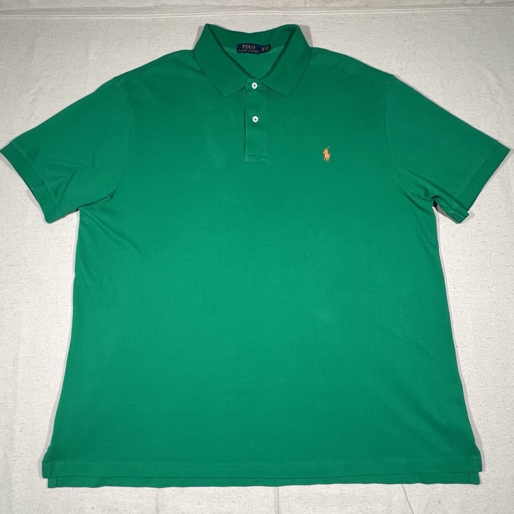 Polo Ralph Lauren Men's 2XB Green Shirt‎ Cotton Short Sleeves Orange Pony Preppy - Picture 2 of 10